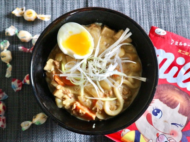 【狂気】不二家公式レシピ「ミルキーカレーうどん」って何？→挑戦したらクリーミーでクセになる味でした